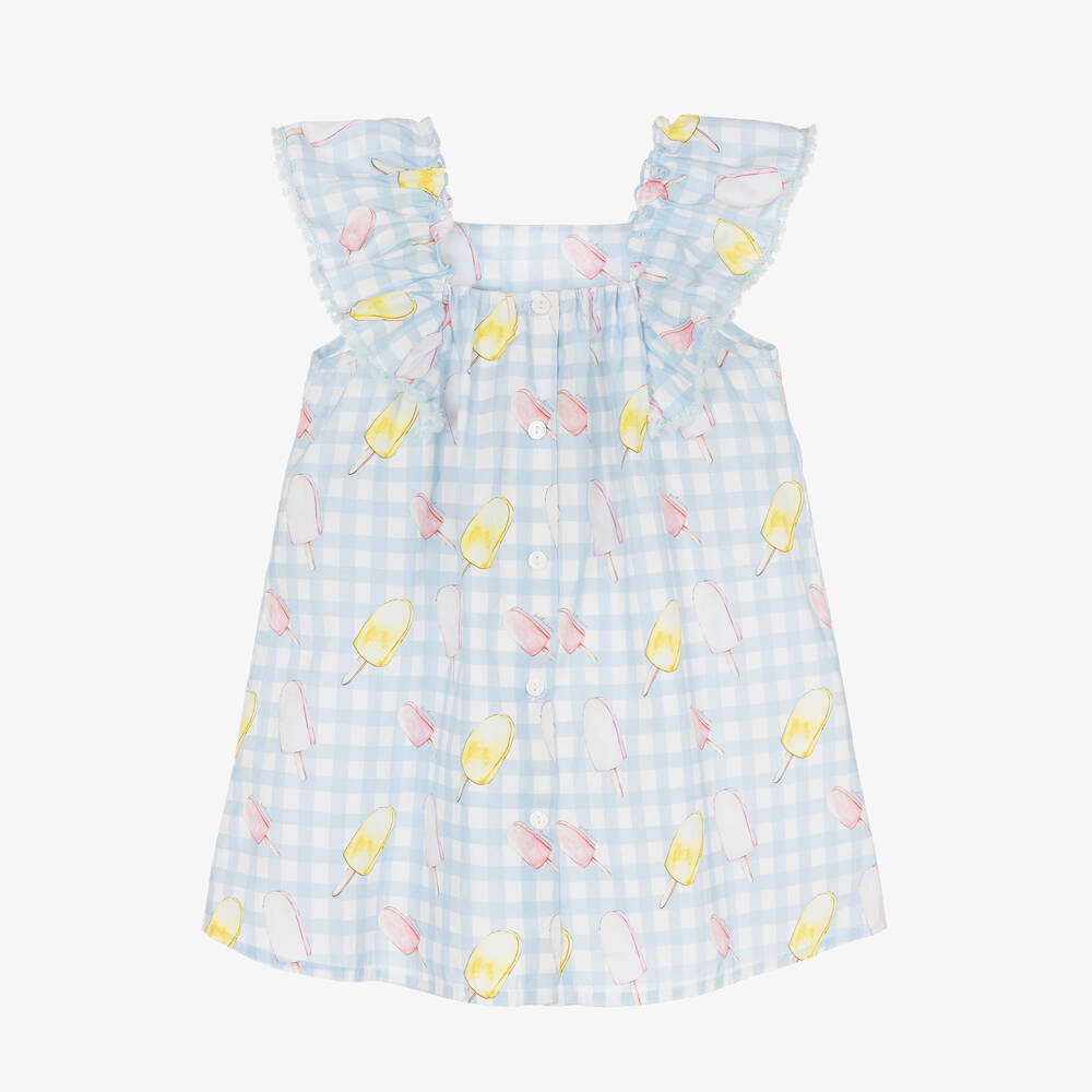 Patachou-Белое платье в голубую клетку | Childrensalon Outlet