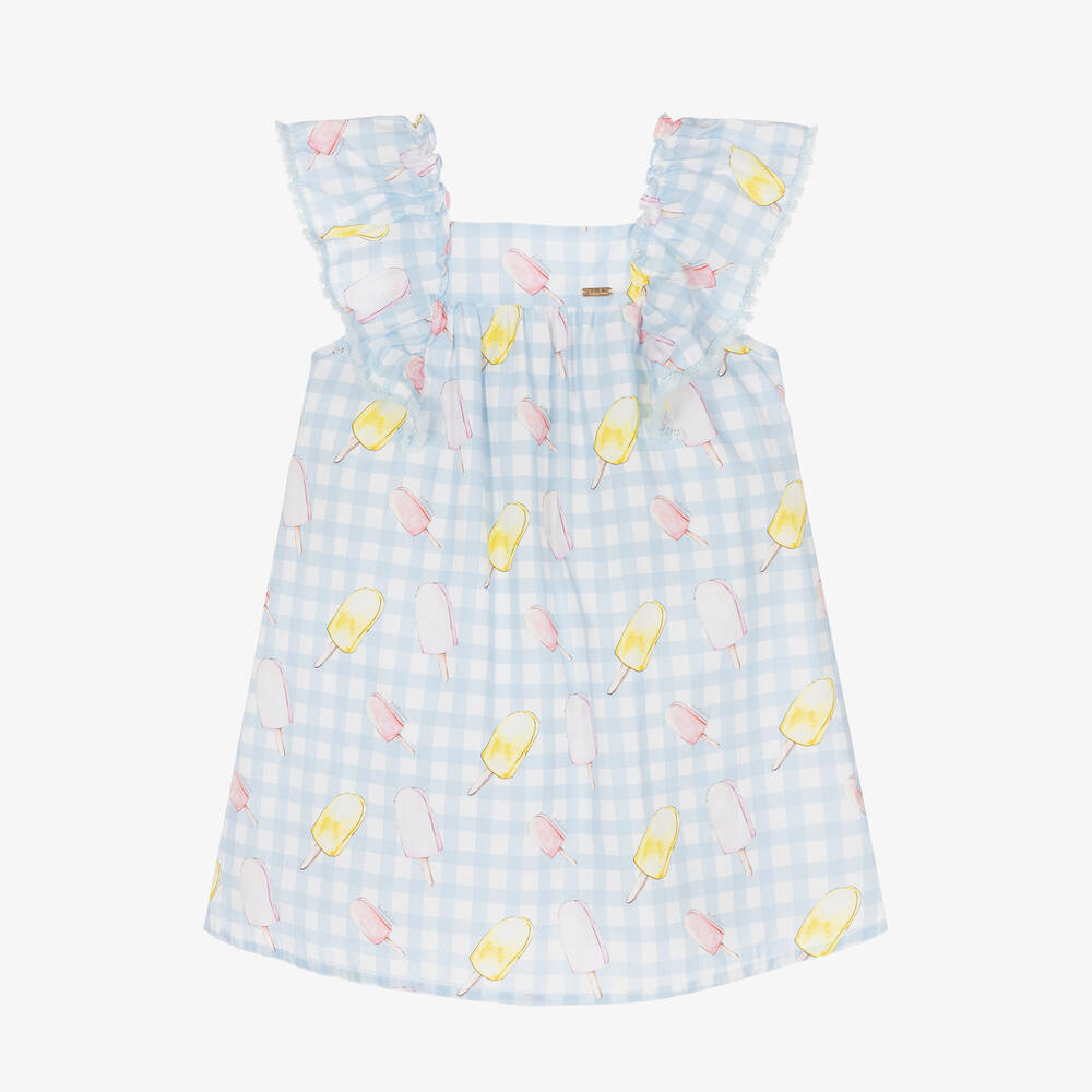 Patachou - Girls Blue & White Checked Dress | Childrensalon