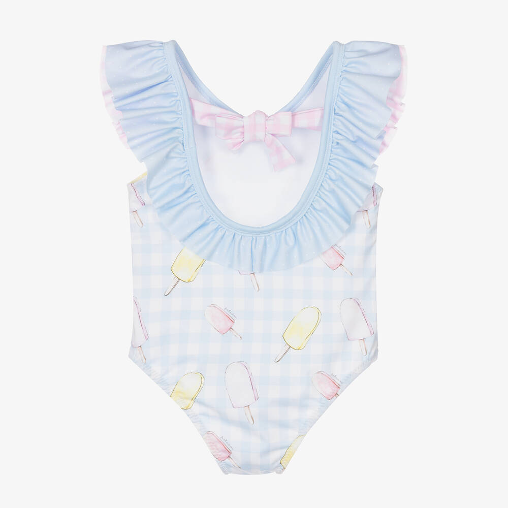 Patachou-Girls Blue & White Checked Swimsuit | Childrensalon Outlet