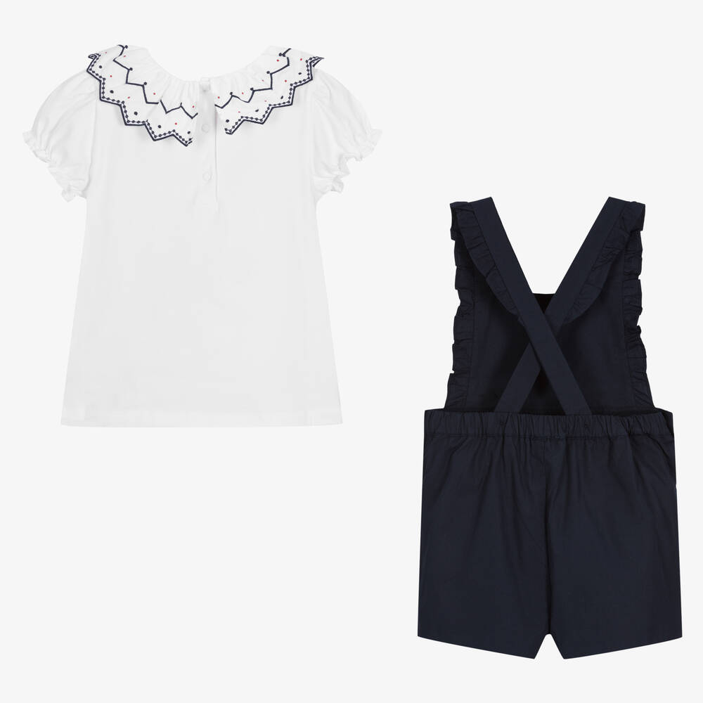 Patachou-Girls Blue & White Dungaree Shorts Set | Childrensalon Outlet