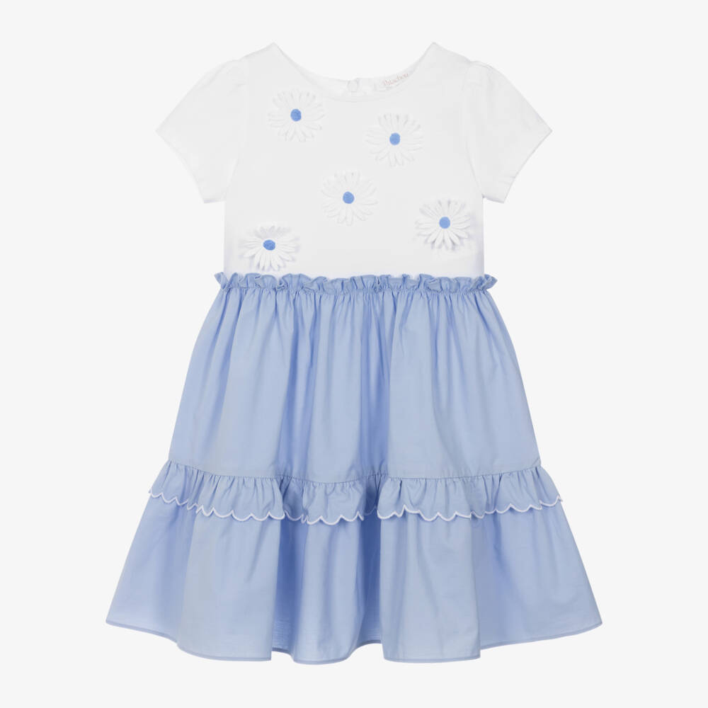 Patachou-Голубое и белое поплин платье для девочек | Childrensalon Outlet