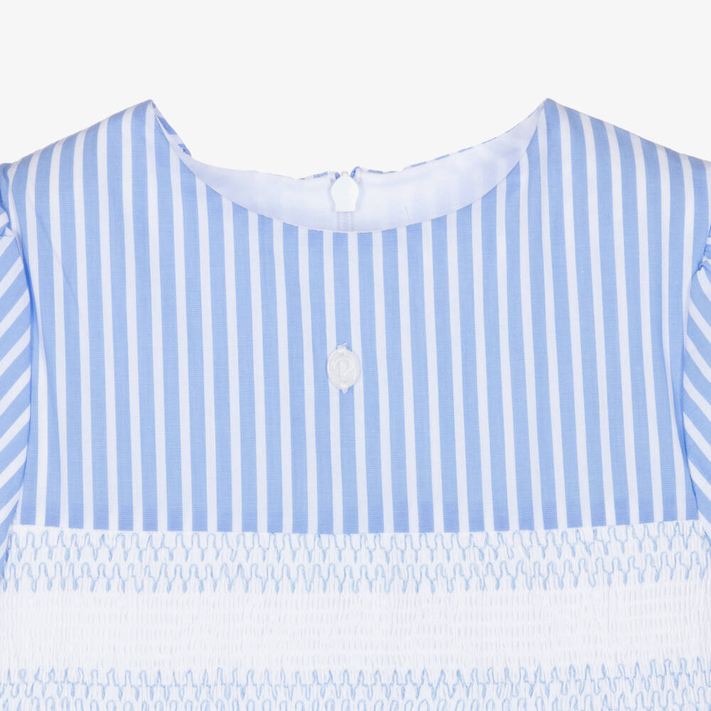 Patachou-Girls Blue & White Stripe Cotton Smocked Dress | Childrensalon Outlet
