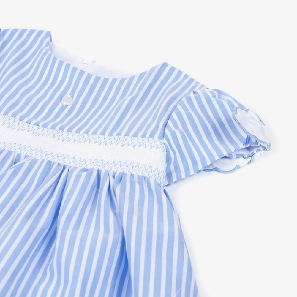 Patachou-Girls Blue & White Stripe Cotton Smocked Dress | Childrensalon Outlet