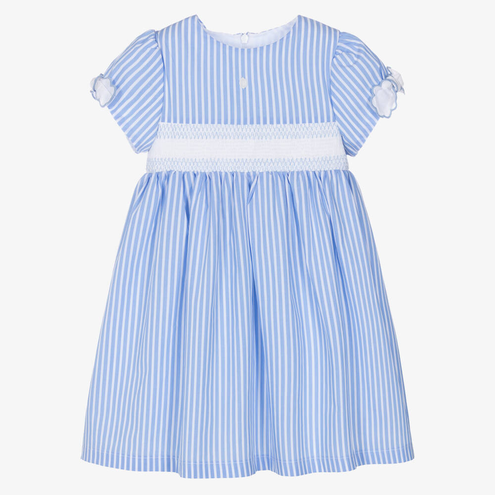 Patachou-Girls Blue & White Stripe Cotton Smocked Dress | Childrensalon Outlet