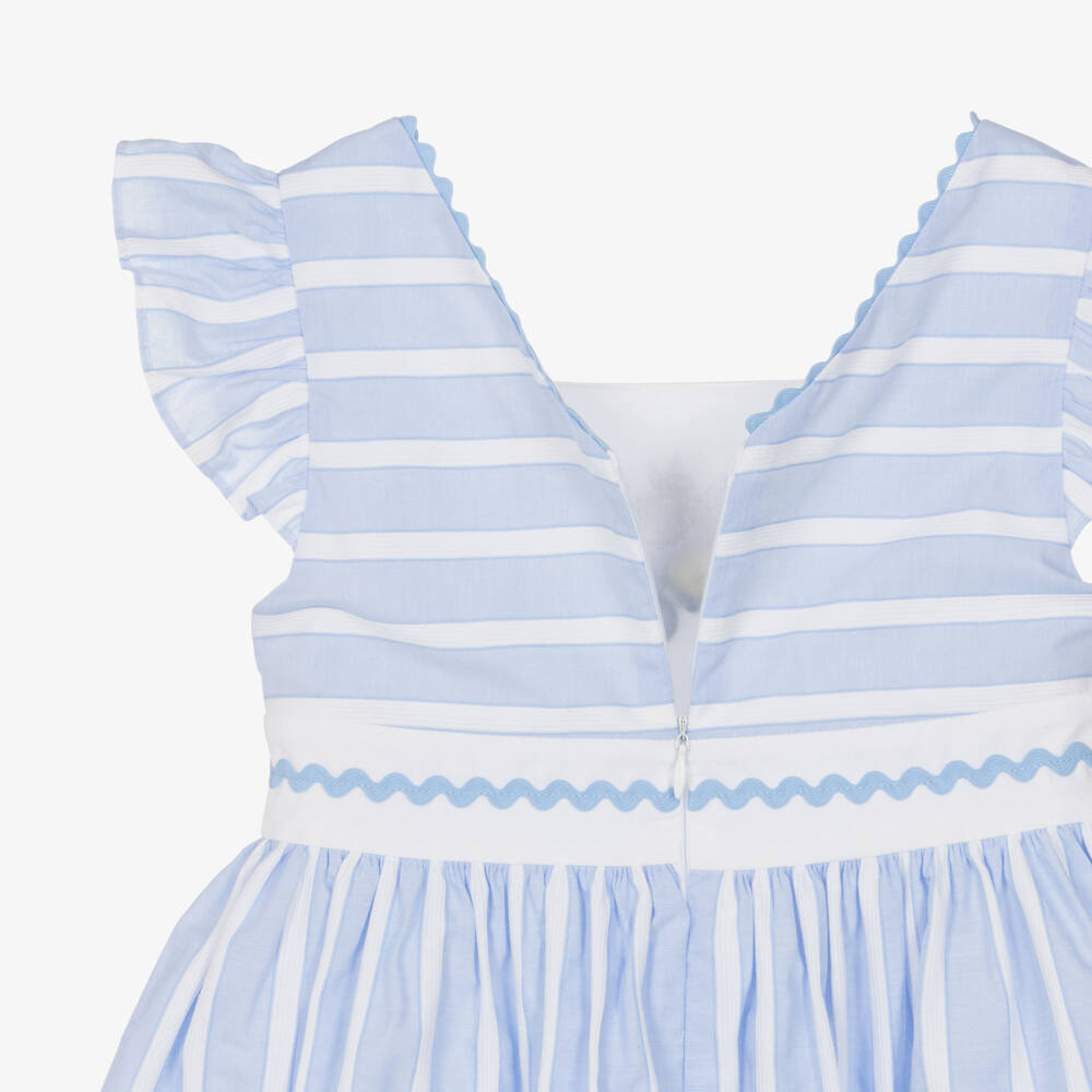 Patachou-Girls Blue & White Stripe Embroidered Cotton Dress | Childrensalon Outlet