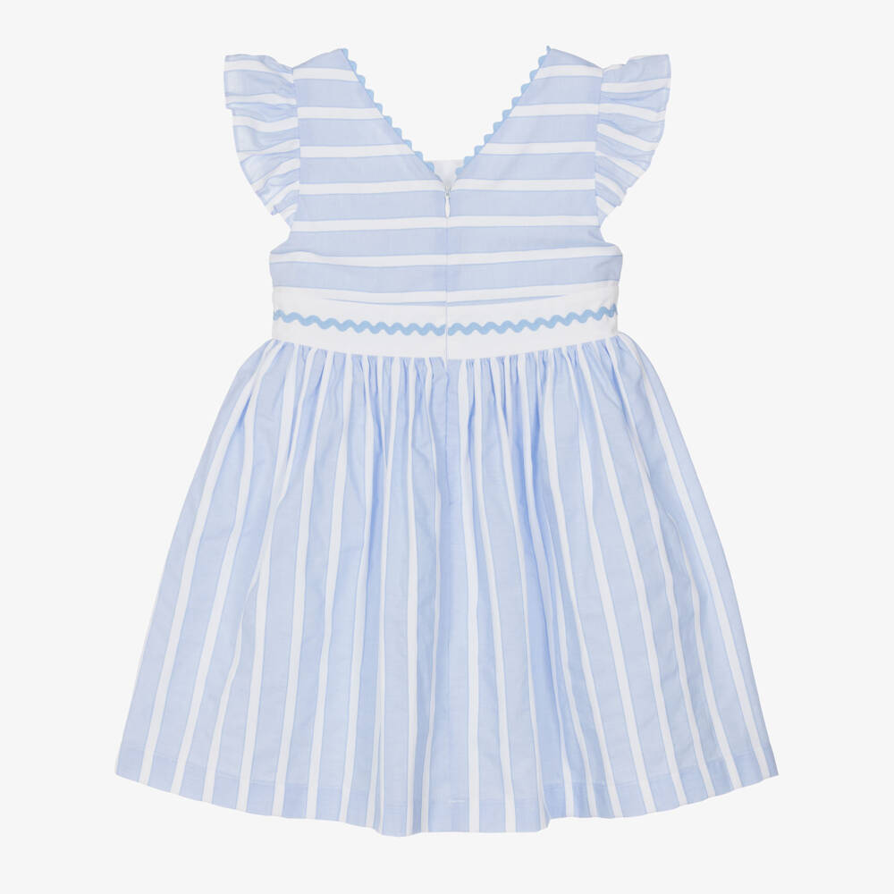 Patachou-Girls Blue & White Stripe Embroidered Cotton Dress | Childrensalon Outlet