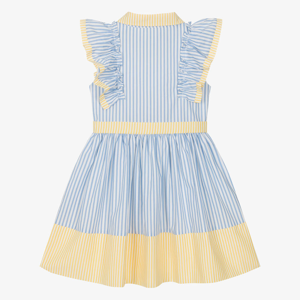 Patachou-Girls Blue & Yellow Stripe Poplin Dress | Childrensalon Outlet