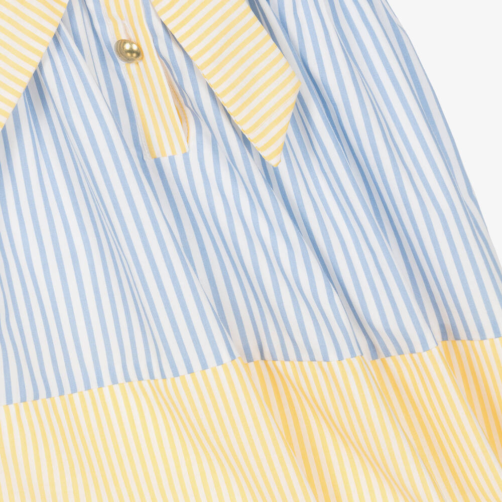 Patachou-Girls Blue & Yellow Stripe Poplin Dress | Childrensalon Outlet
