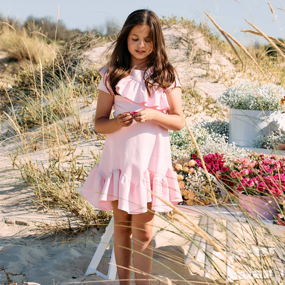 Patachou-Girls Blush Asymmetric Ruffle Dress | Childrensalon Outlet