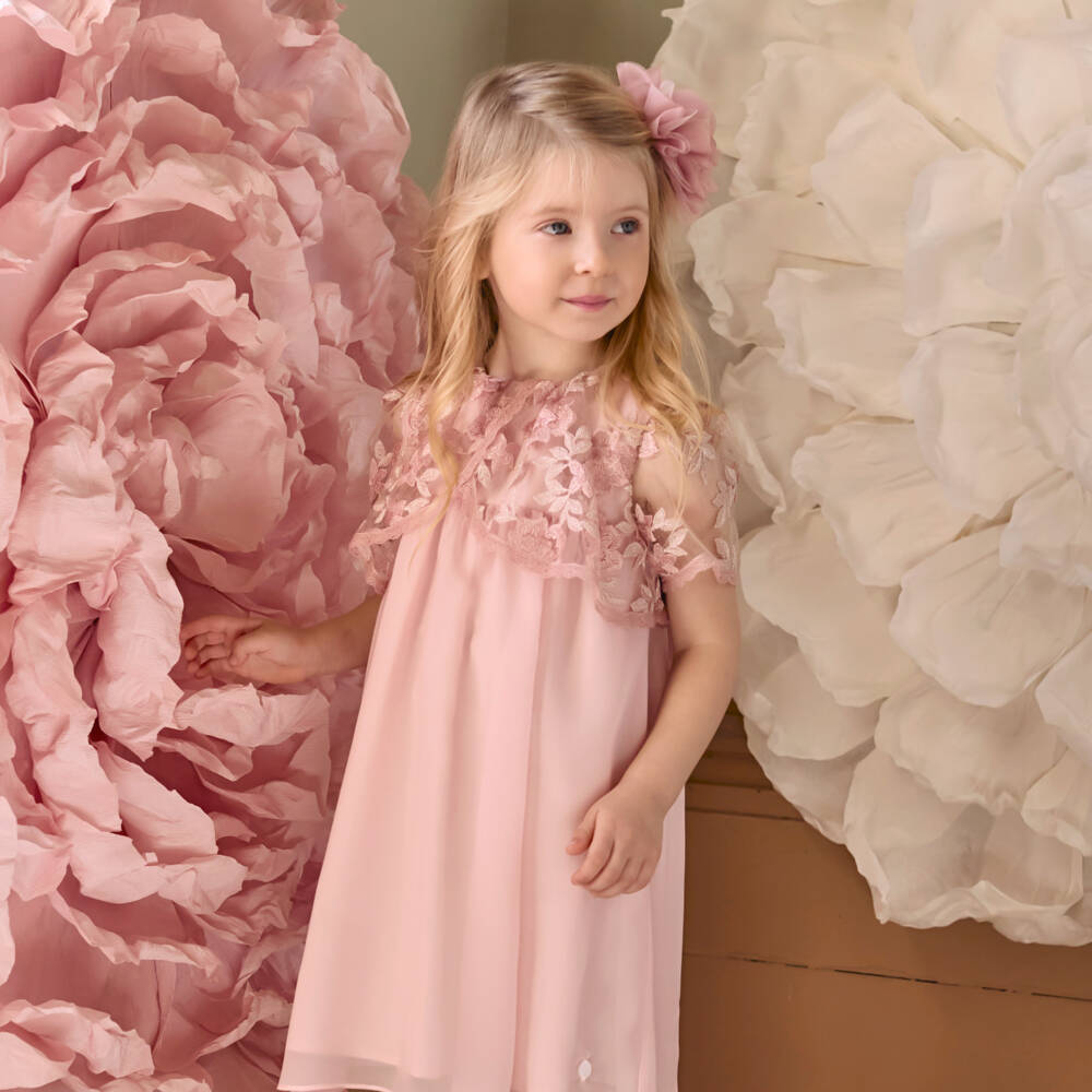 Patachou-Girls Blush Chiffon Cape Dress | Childrensalon Outlet