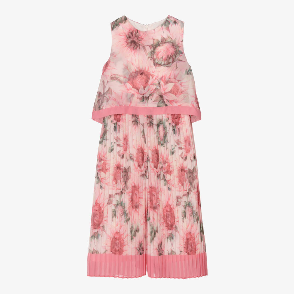 Patachou-جمبسوت شيفون وردي فاتح مزين بالزهور للبنات | Childrensalon Outlet