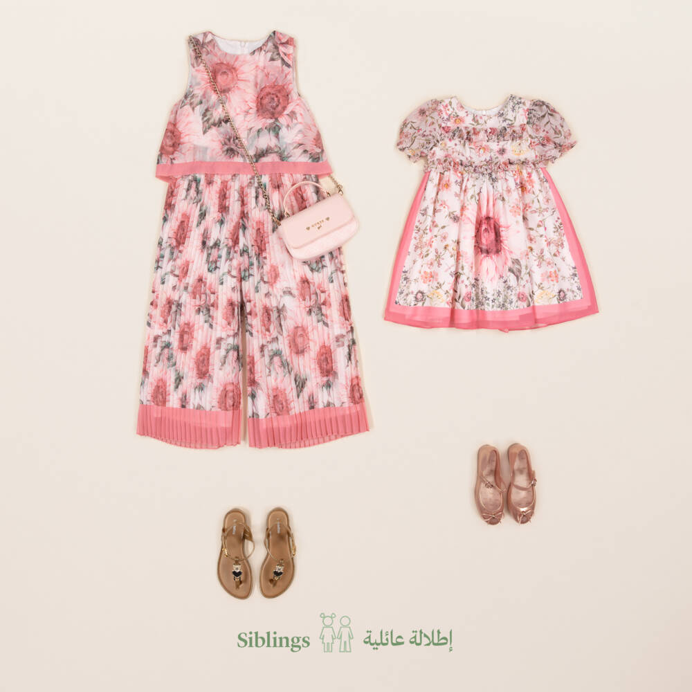 Patachou-جمبسوت شيفون وردي فاتح مزين بالزهور للبنات | Childrensalon Outlet