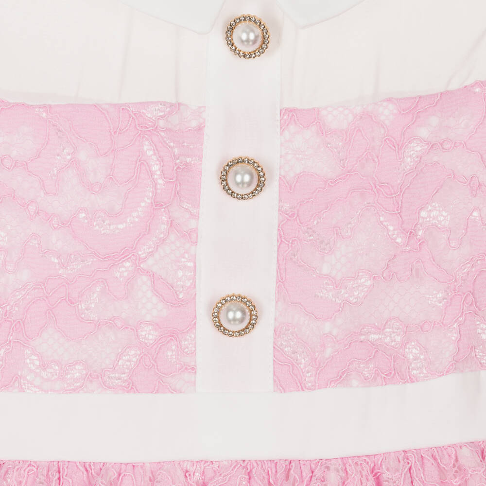 Patachou-فستان شيفون دانتيل وردي للبنات | Childrensalon Outlet