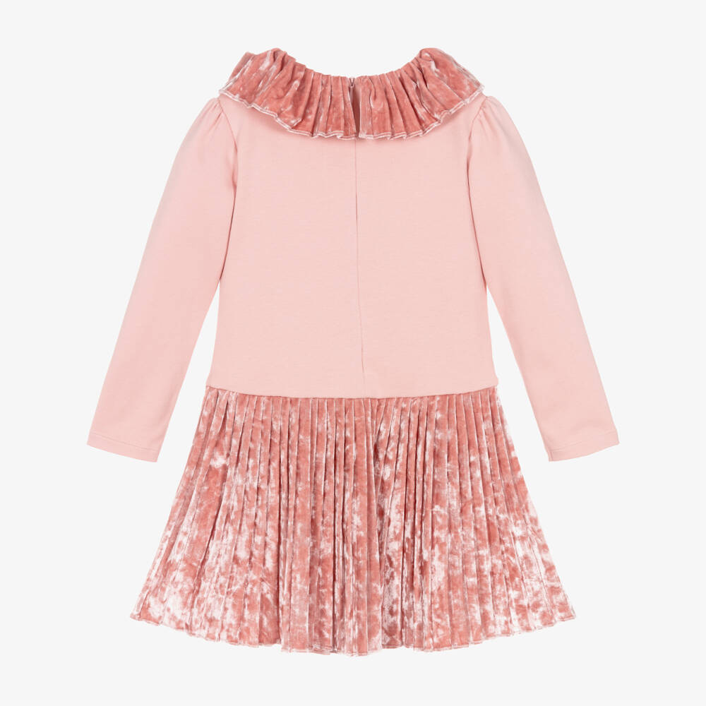 Patachou-Girls Blush Pleated Velvet Dress | Childrensalon Outlet