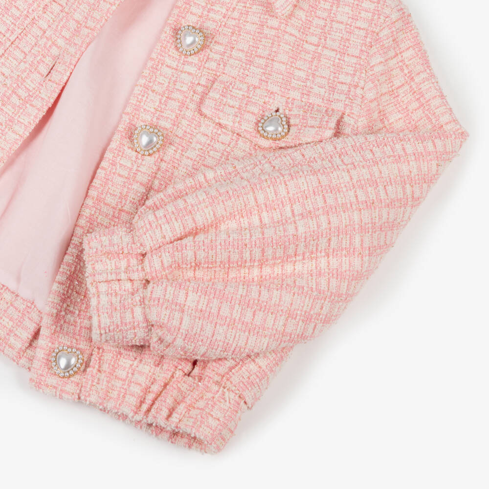 Patachou-Girls Blush Tweed Buttoned Jacket | Childrensalon Outlet