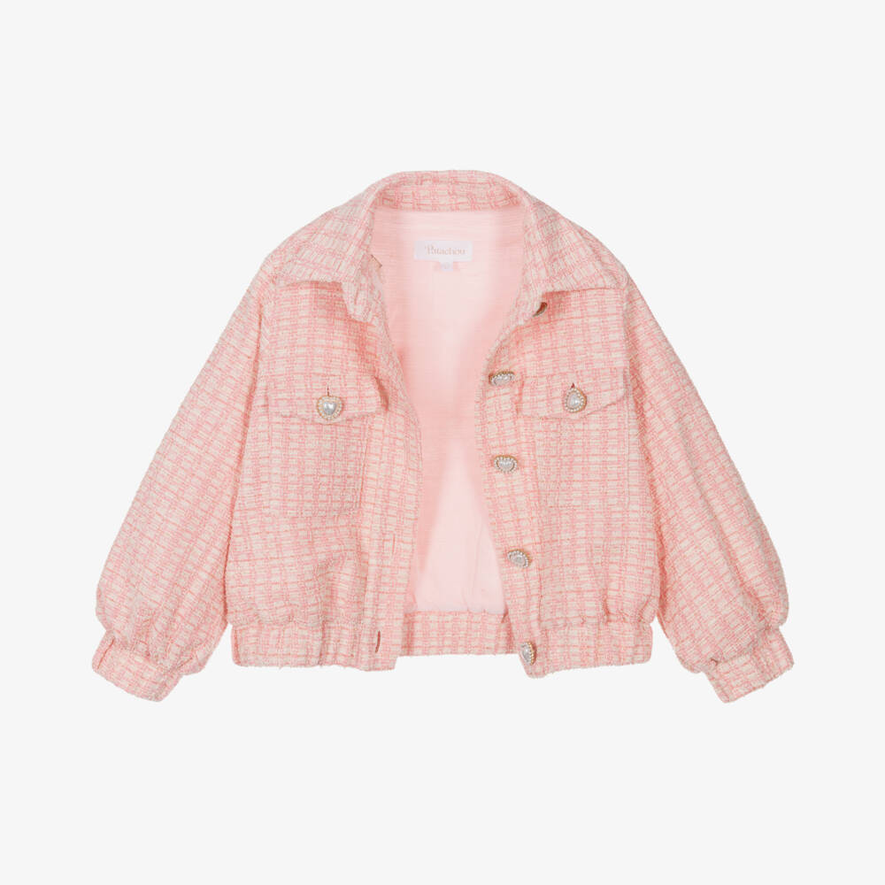 Patachou-Girls Blush Tweed Buttoned Jacket | Childrensalon Outlet