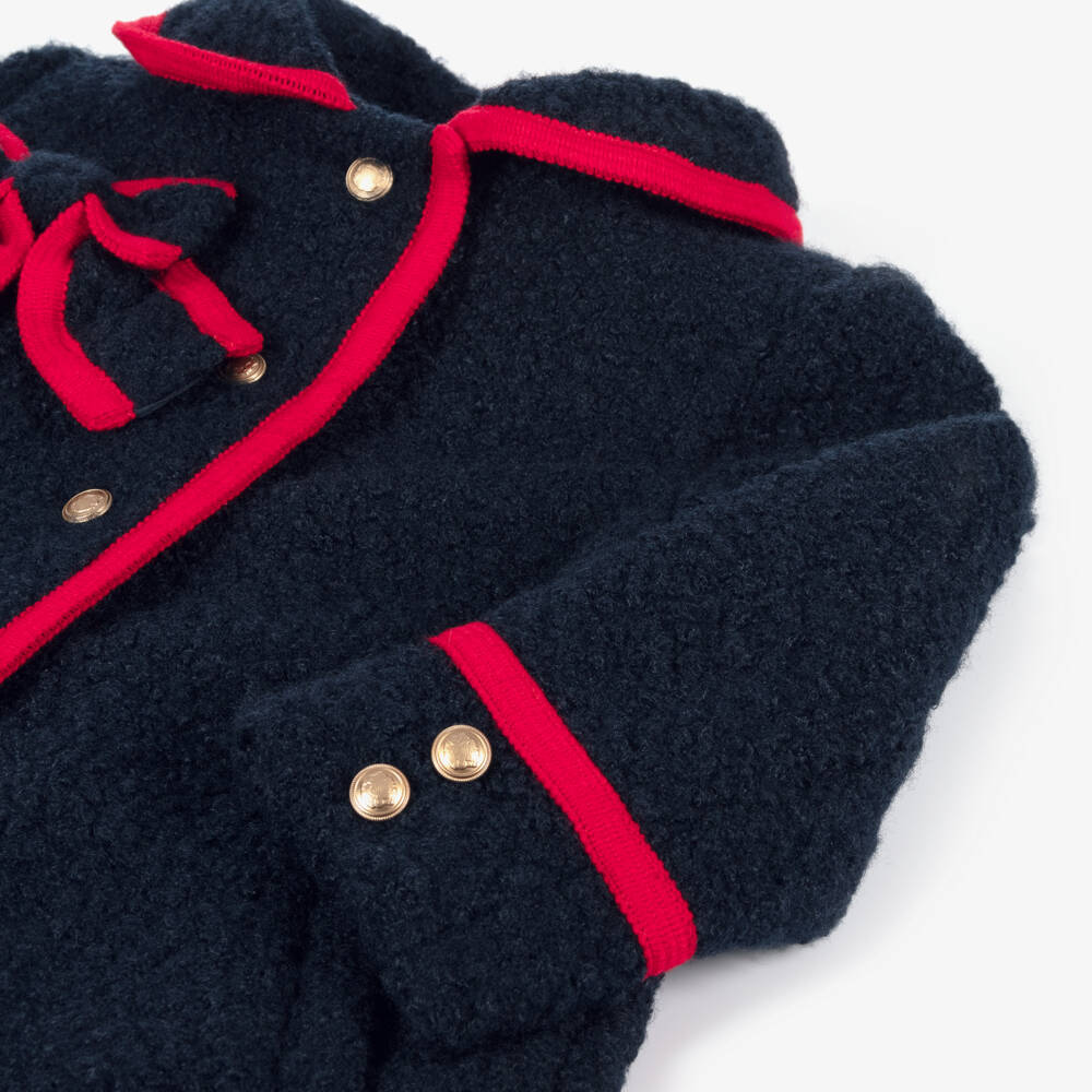 Patachou-Girls Bouclé Coat with Red Trim | Childrensalon Outlet