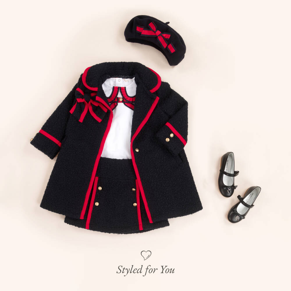 Patachou-Girls Bouclé Coat with Red Trim | Childrensalon Outlet