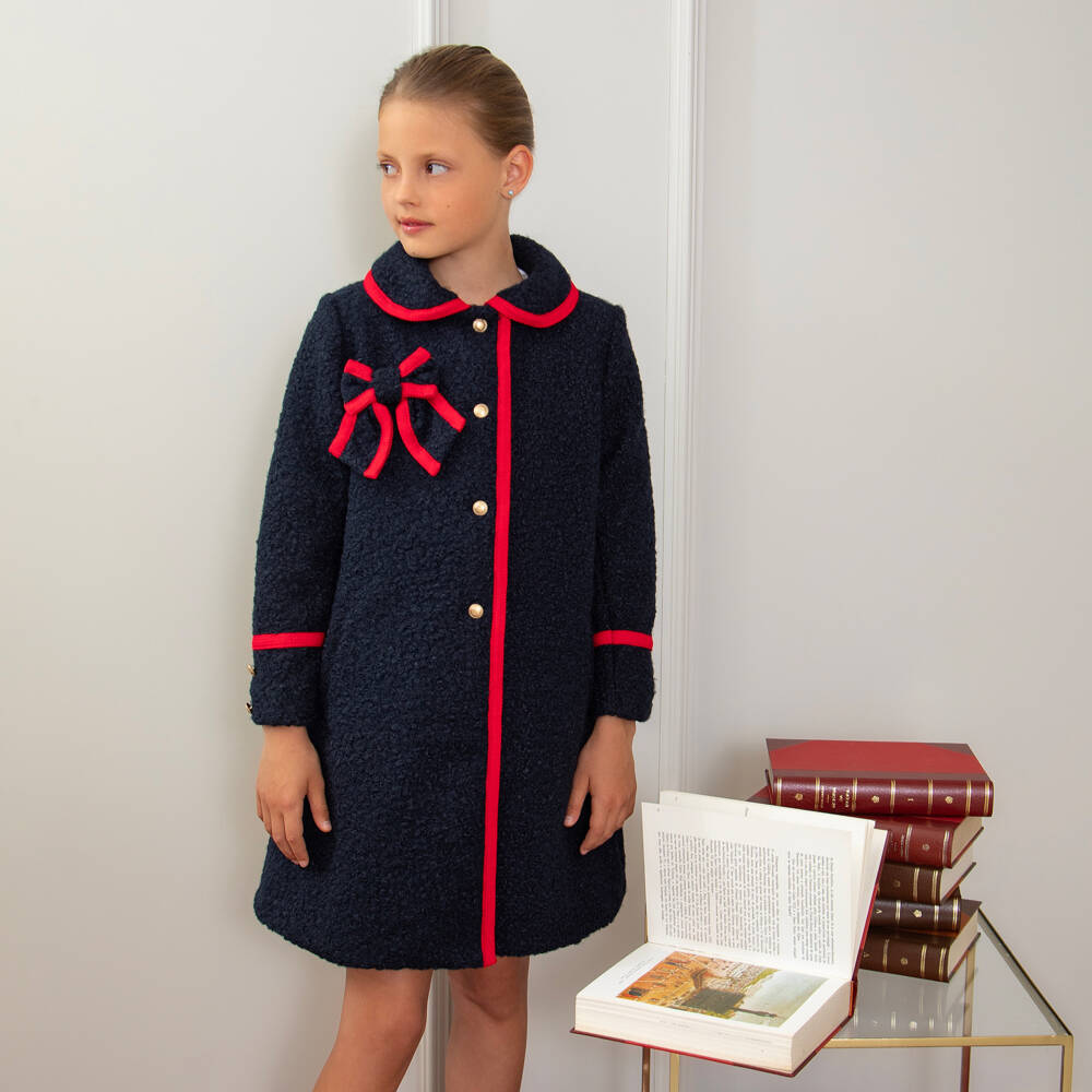Patachou-Girls Bouclé Coat with Red Trim | Childrensalon Outlet