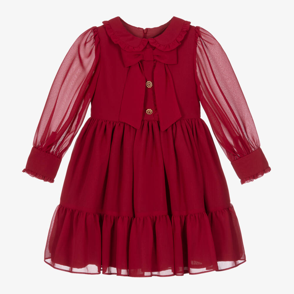 Patachou-Girls Burgundy Chiffon Ruffle Dress | Childrensalon Outlet