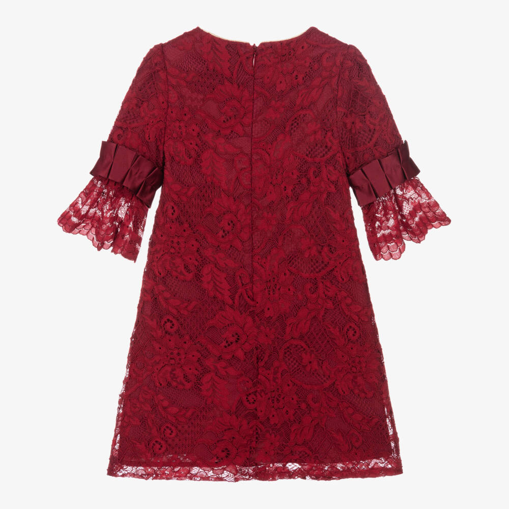 Patachou-Girls Burgundy Lace & Bow Dress | Childrensalon Outlet