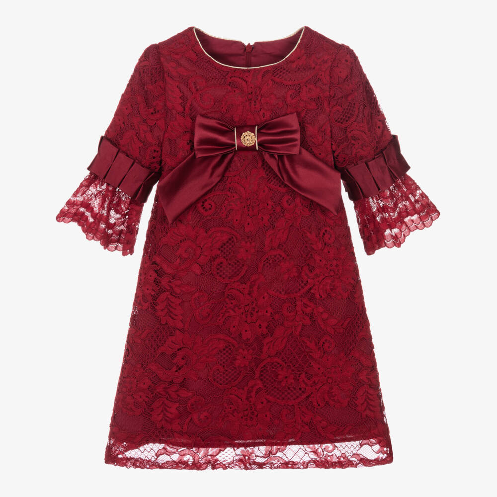 Patachou-Girls Burgundy Lace & Bow Dress | Childrensalon Outlet