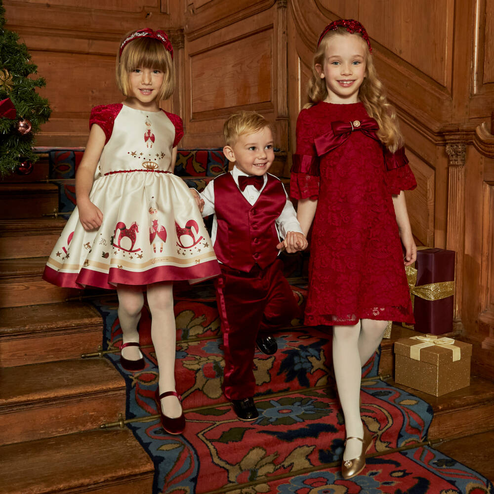 Patachou - Girls Burgundy Lace & Bow Dress | Childrensalon Outlet