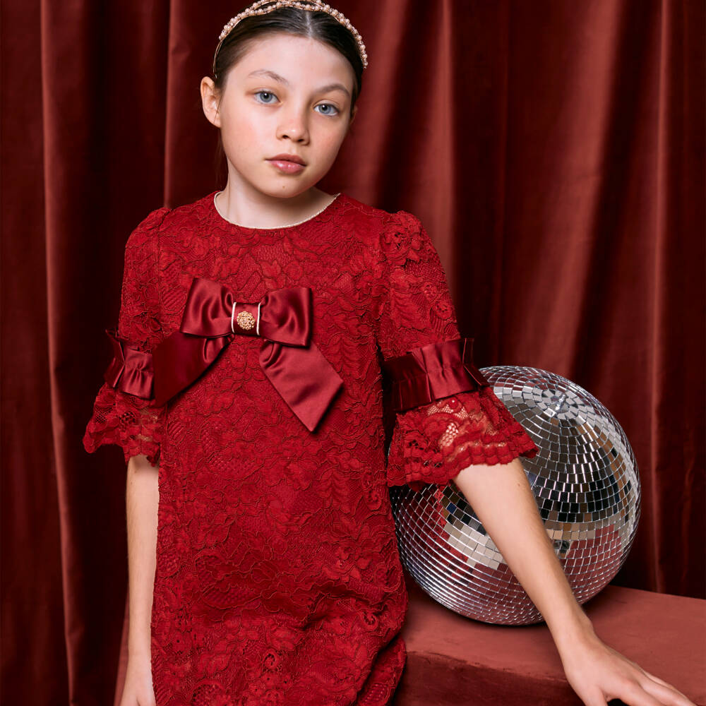 Patachou-Girls Burgundy Lace & Bow Dress | Childrensalon Outlet