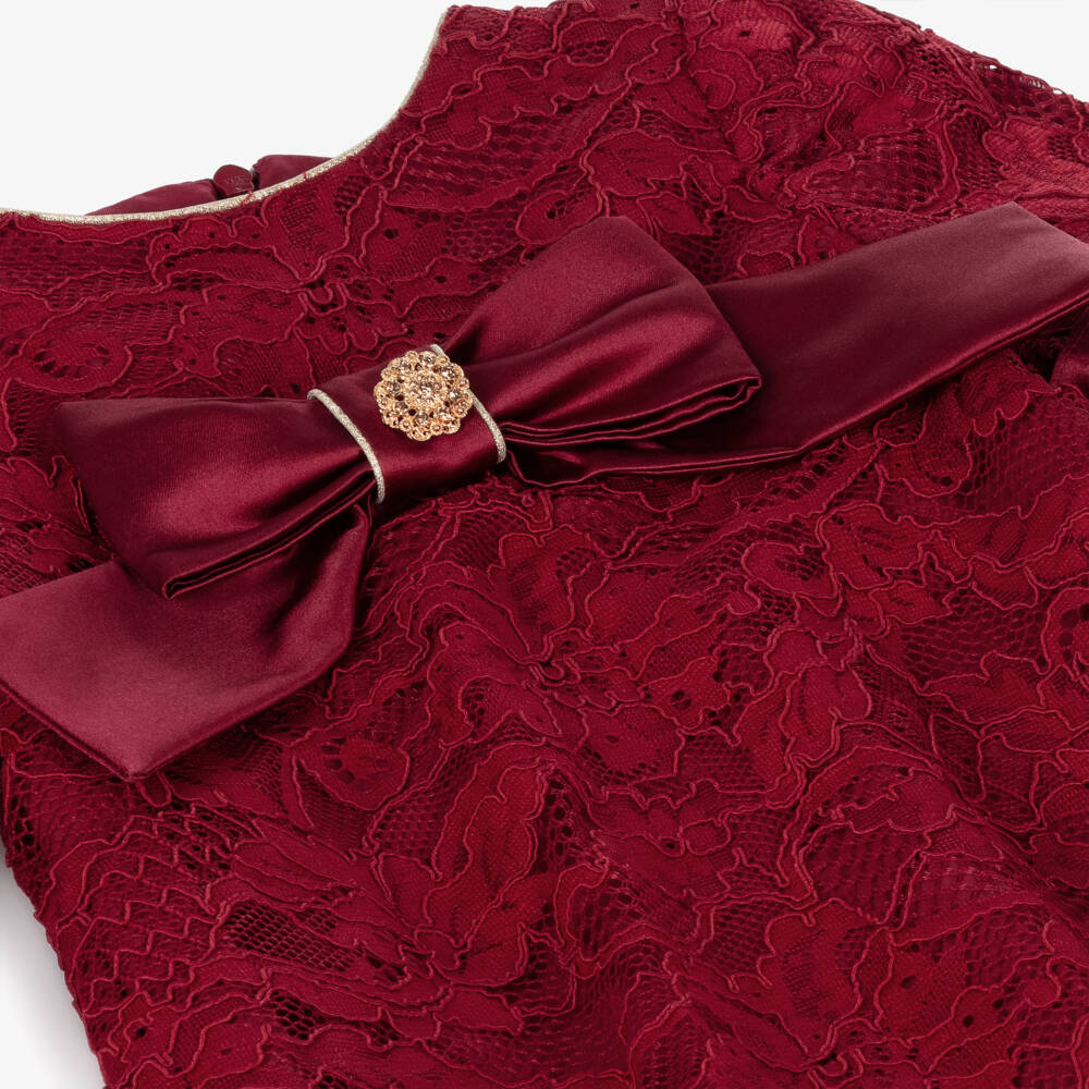 Patachou-Girls Burgundy Lace & Bow Dress | Childrensalon Outlet