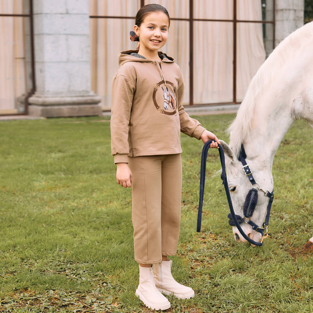 Patachou-Girls Camel Wide Leg Joggers | Childrensalon Outlet