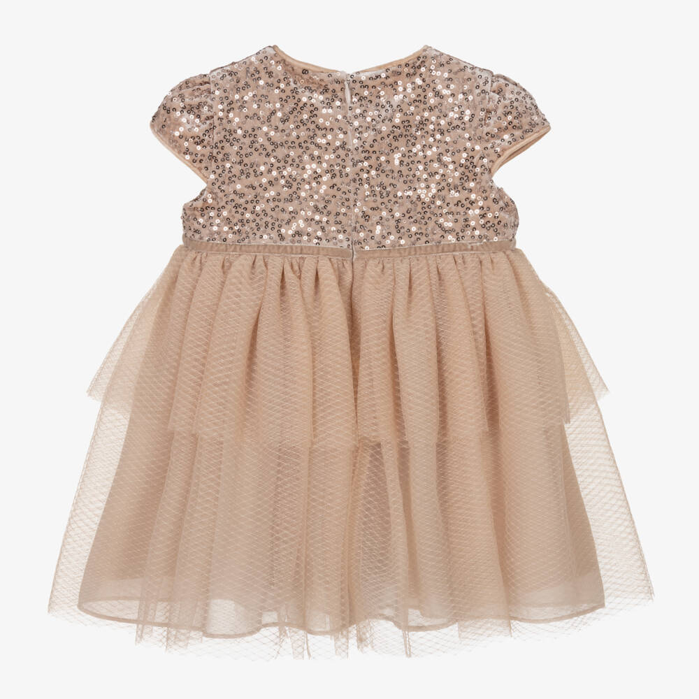 Patachou-Girls Champagne Sequin Tulle Gown | Childrensalon Outlet