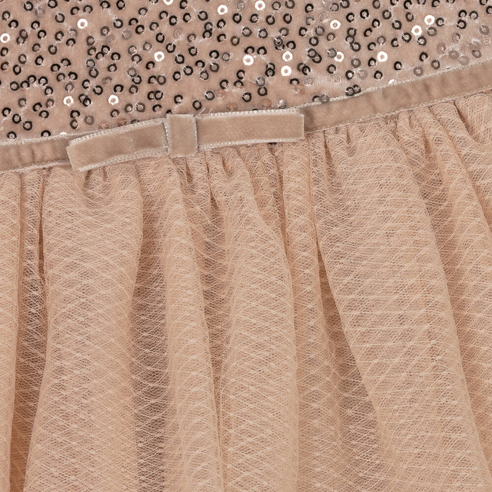 Patachou-Girls Champagne Sequin Tulle Gown | Childrensalon Outlet