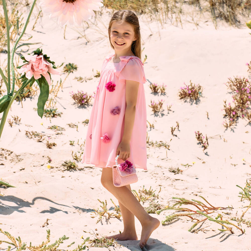 Patachou-فستان شيفون للبنات مزين بالورود ثلاثية الأبعاد | Childrensalon Outlet