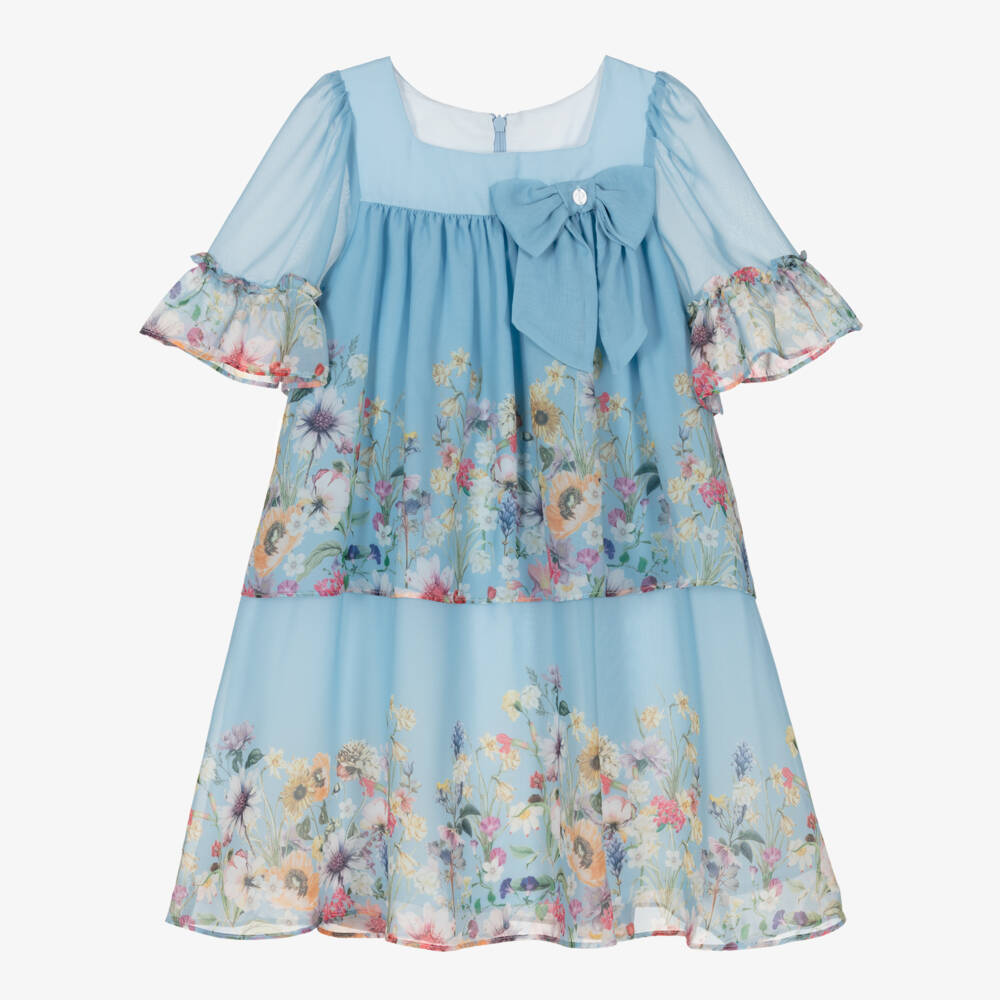 Patachou-Girls Chiffon Dress with Floral Elegance | Childrensalon Outlet