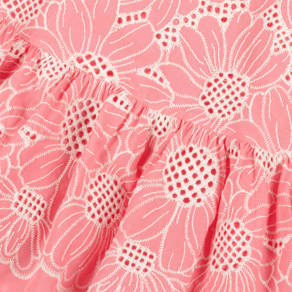 Patachou-Girls Coral Floral Cotton Frock | Childrensalon Outlet