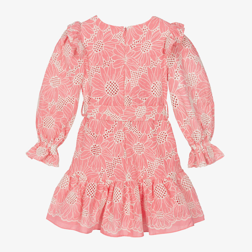 Patachou-Girls Coral Floral Cotton Frock | Childrensalon Outlet