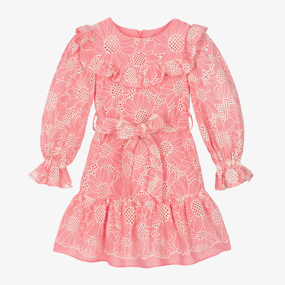 Patachou-Хлопковое коралловое платье с цветочным узором для девочек | Childrensalon Outlet
