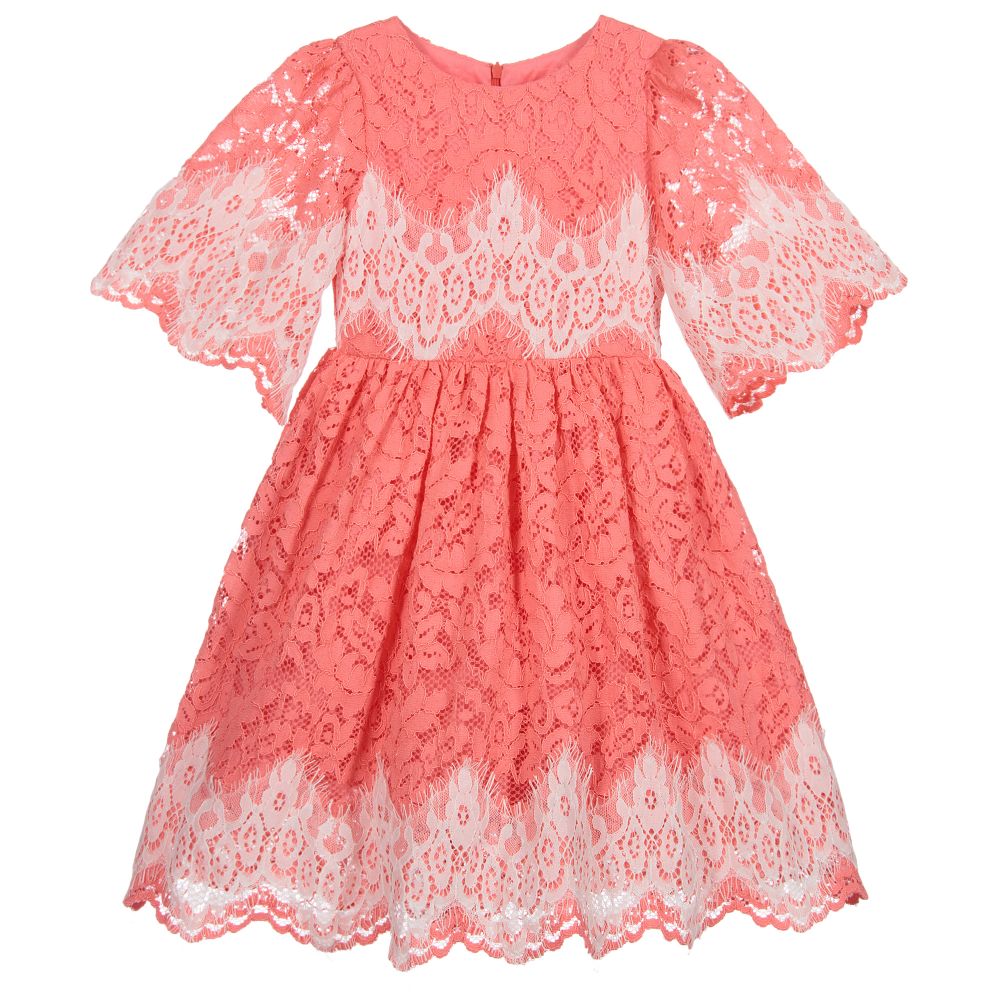 Patachou - Robe rose corail en dentelle Fille | Childrensalon