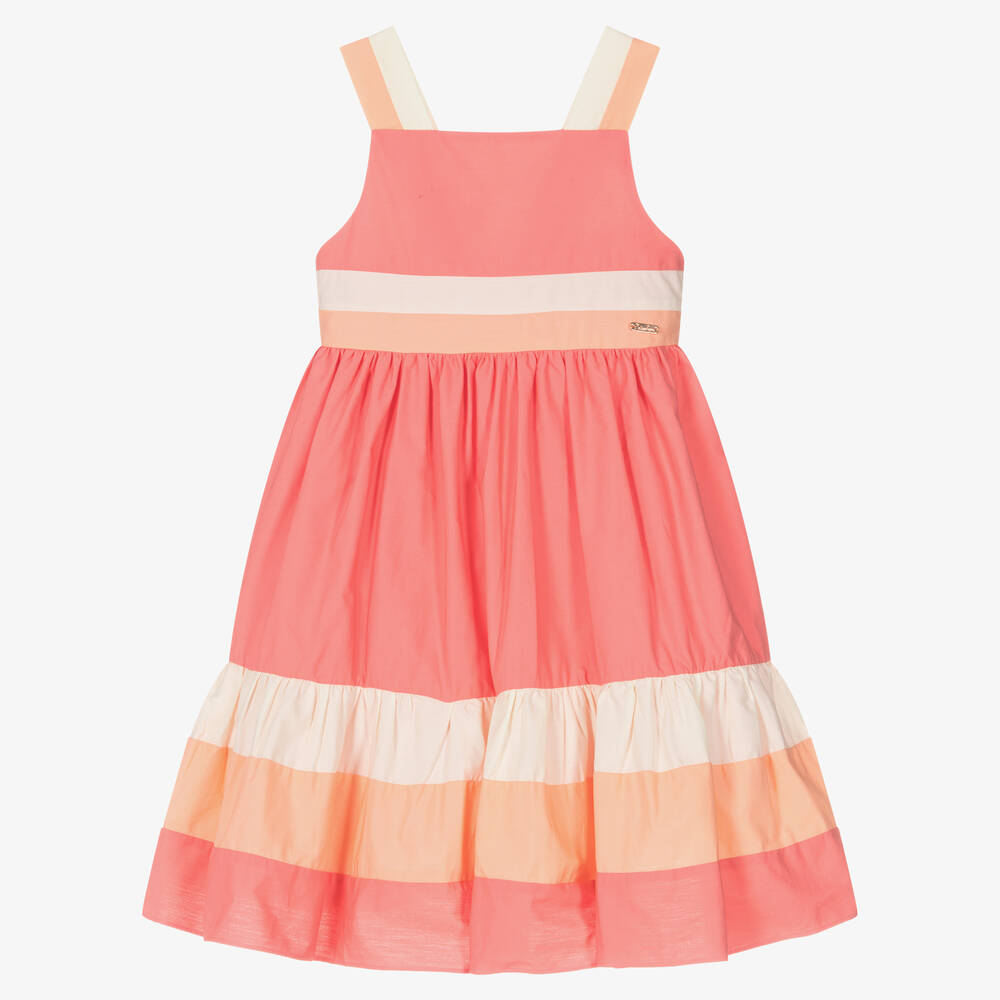 Patachou-Girls Coral Pink & Orange Cotton Dress | Childrensalon Outlet