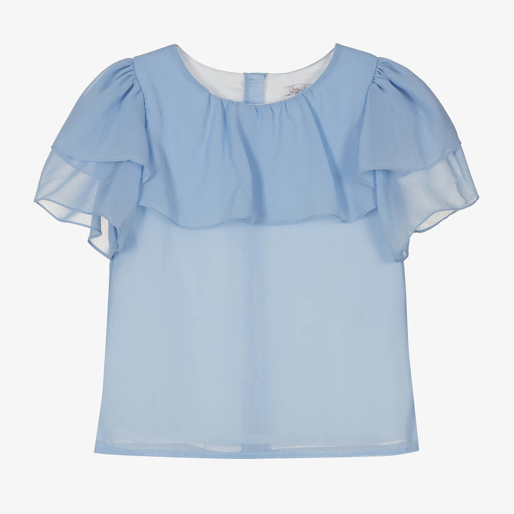 Patachou - Girls Cornflower Blue Chiffon Blouse | Childrensalon