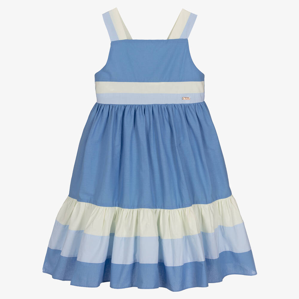 Patachou - Robe bleue et ivoire en coton fille | Childrensalon