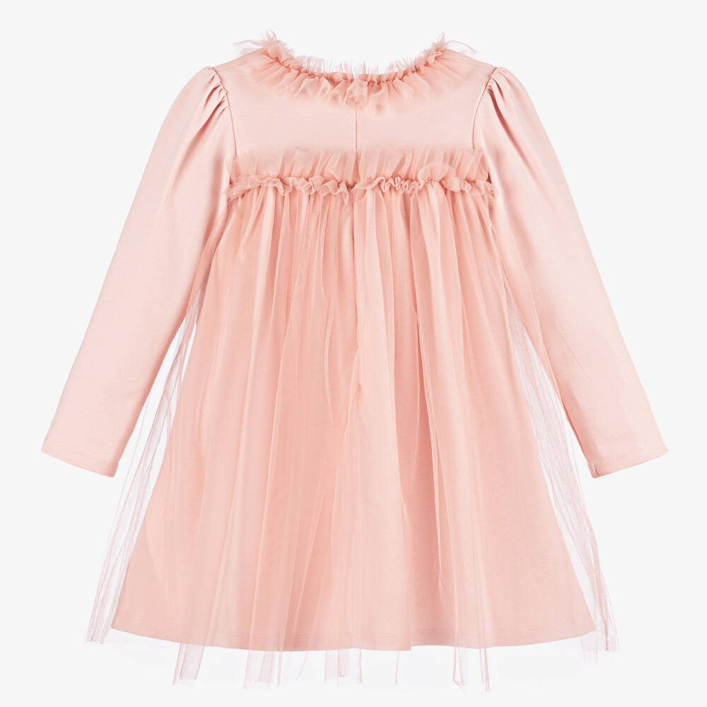 Patachou-Girls Cotton and Tulle Pink Dress | Childrensalon Outlet