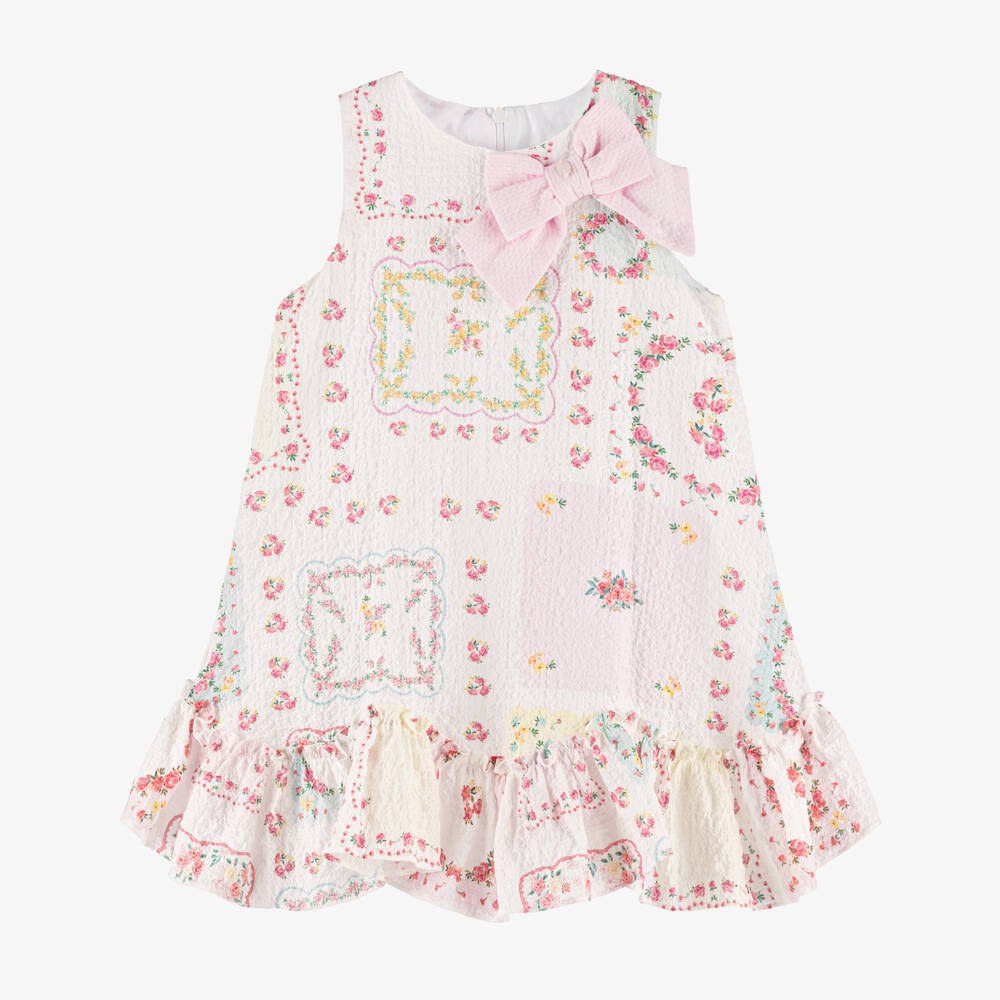 Patachou-Girls Cotton Blooms Dress in White | Childrensalon Outlet