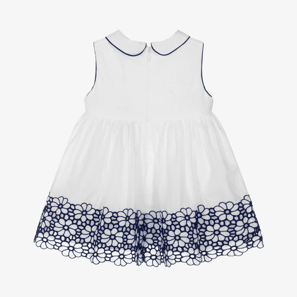 Patachou-Girls Cotton Dress in White & Navy | Childrensalon Outlet