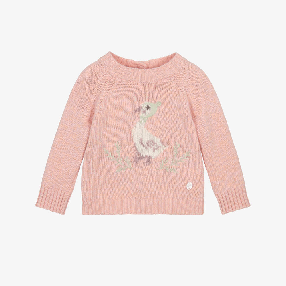 Patachou-Уютный розовый свитер с уткой для девочек | Childrensalon Outlet
