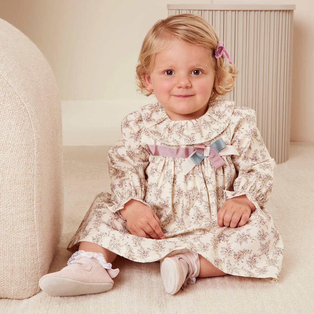 Patachou-Girls Cream Floral Cotton Frock | Childrensalon Outlet