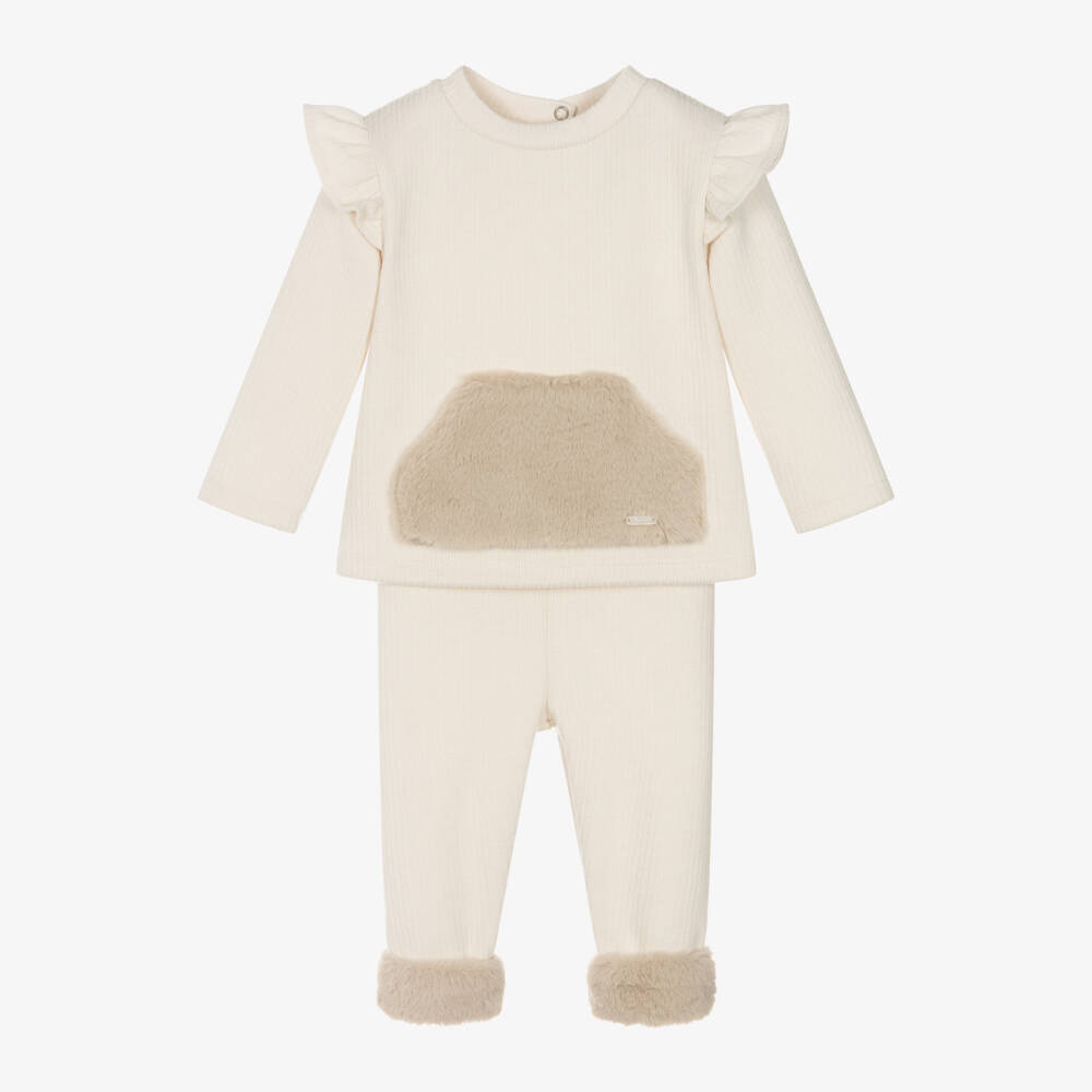Patachou-Girls Cream Knit Leggings Ensemble | Childrensalon Outlet