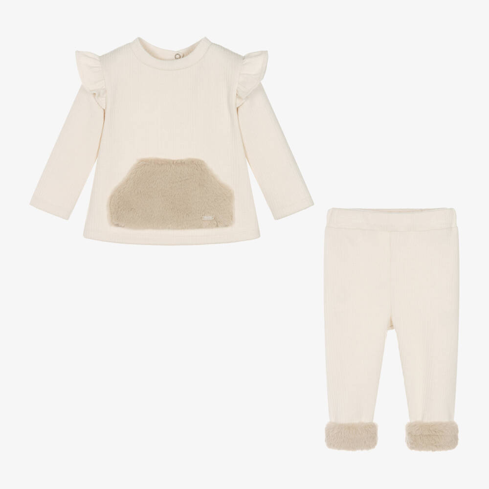 Patachou-طقم ليقنز مضلع لون عاجي للبنات | Childrensalon Outlet