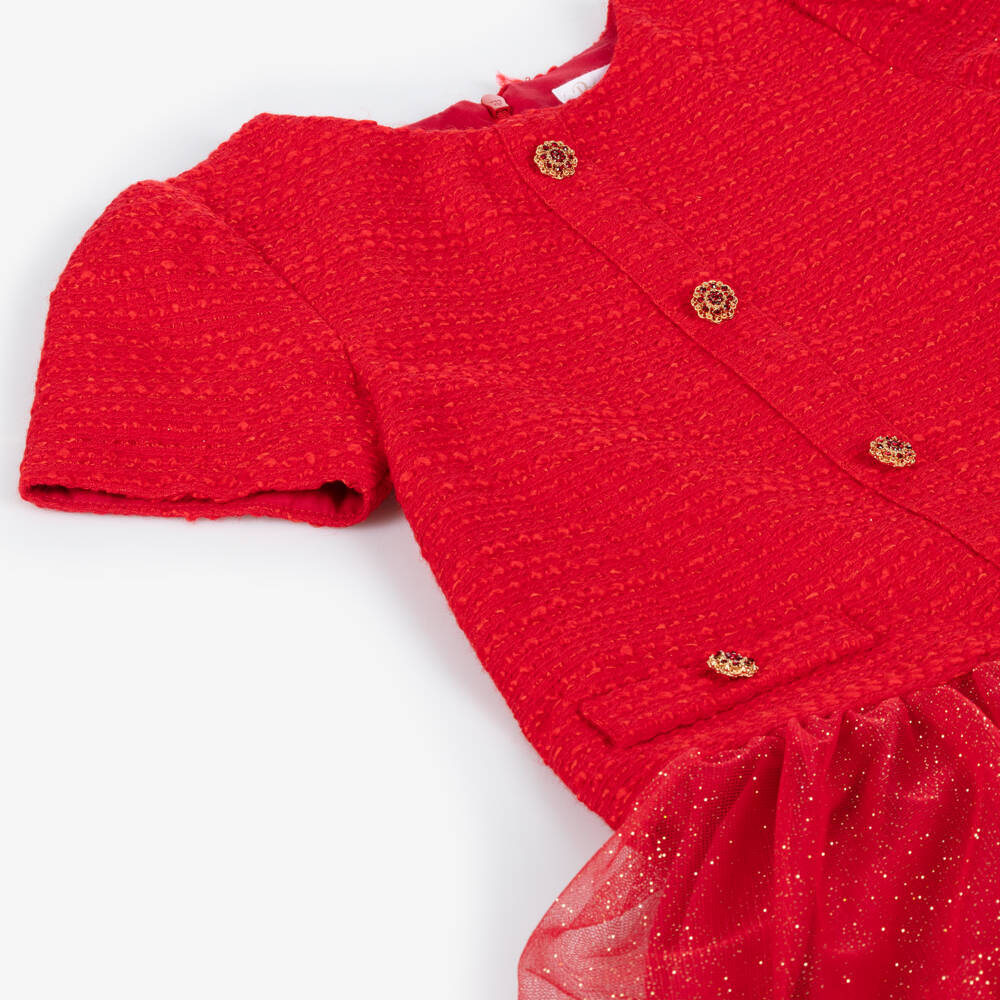 Patachou-Girls Crimson Tweed and Tulle Gown | Childrensalon Outlet