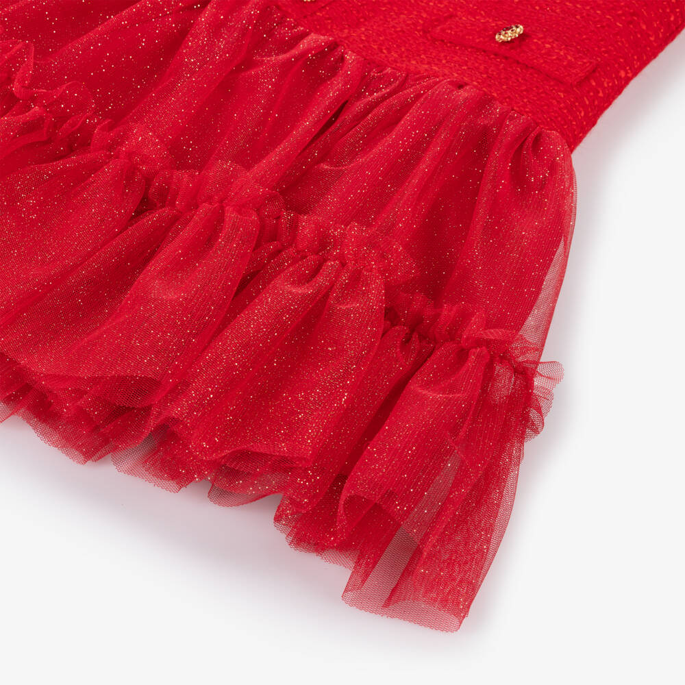 Patachou-Girls Crimson Tweed and Tulle Gown | Childrensalon Outlet